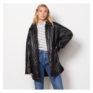 Vera Pelle Black Leather Quilted Women's Coat NEW WITH TAGS Size M